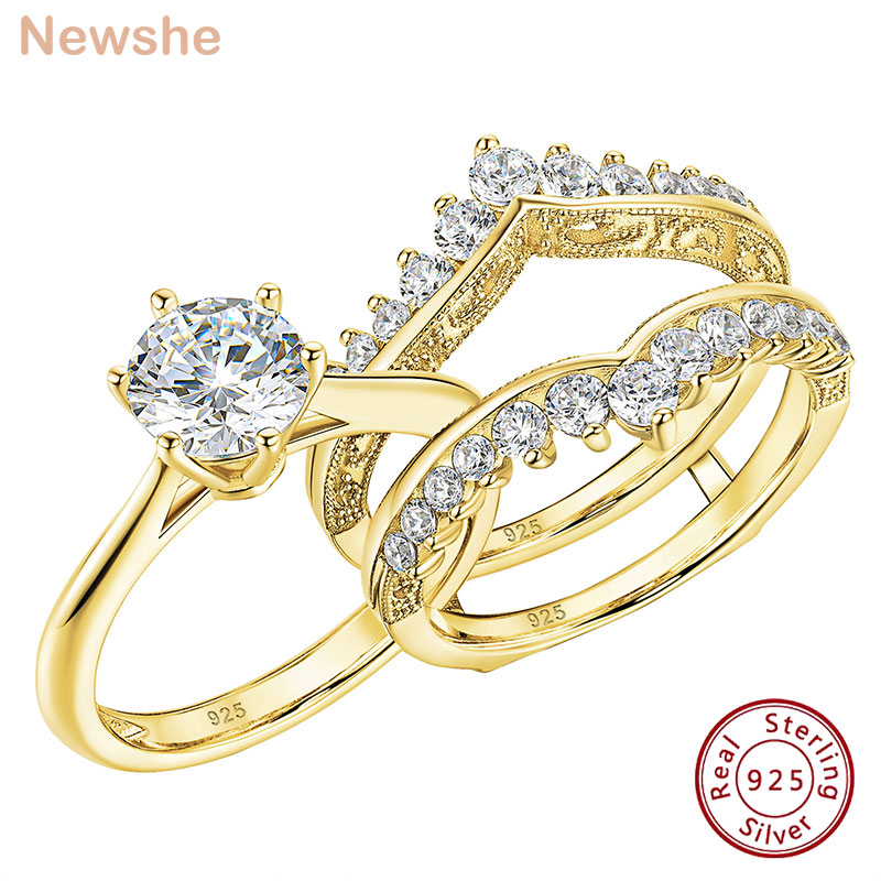 Moissanite Engagement Ring 1 Carat - Newshe 14k Yellow Gold Plated Bridal