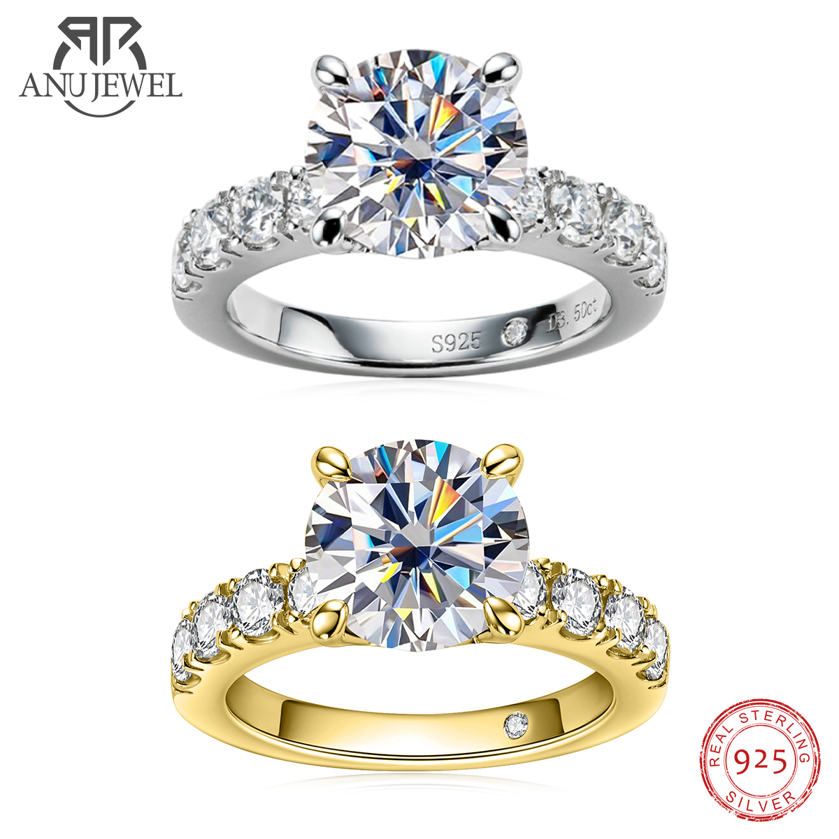 Moissanite Engagement Ring 1 Carat - AnuJewel 4.3cttw D Color Moissanite Engagement