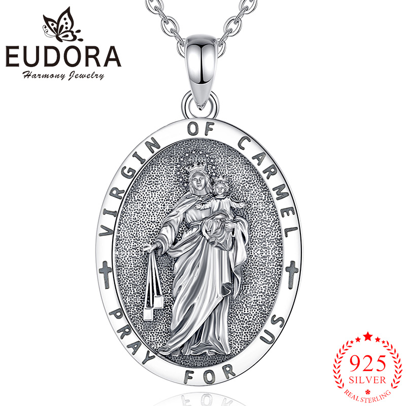 925 Sterling Silver Chain Necklace Men - Eudora 925 Sterling Silver Virgin Carmel
