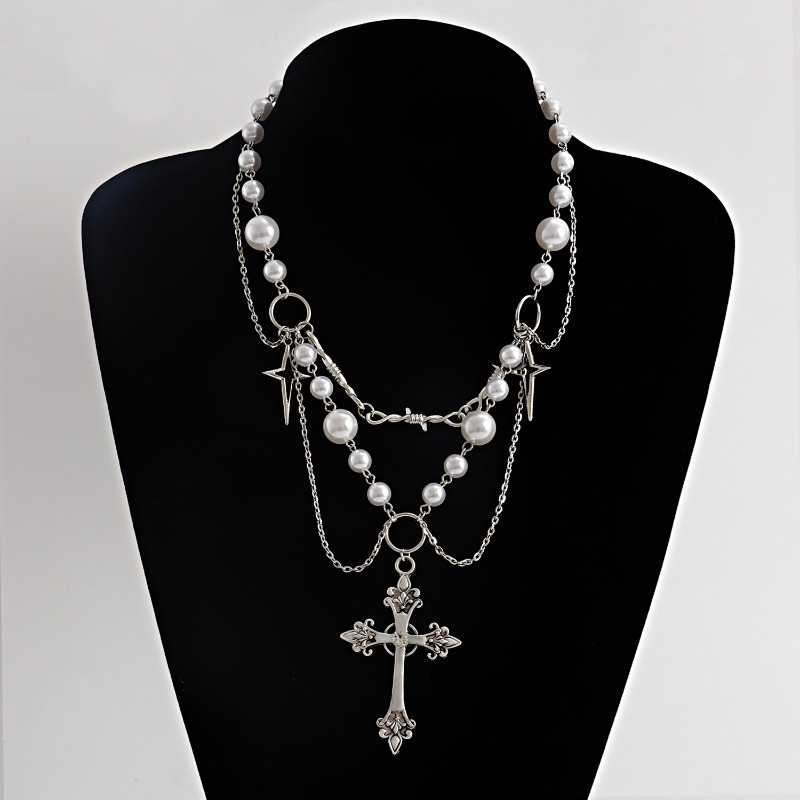 Punk Crosses Pendant Necklace  - огляд і ціна Pearl Choker Necklace Vintage