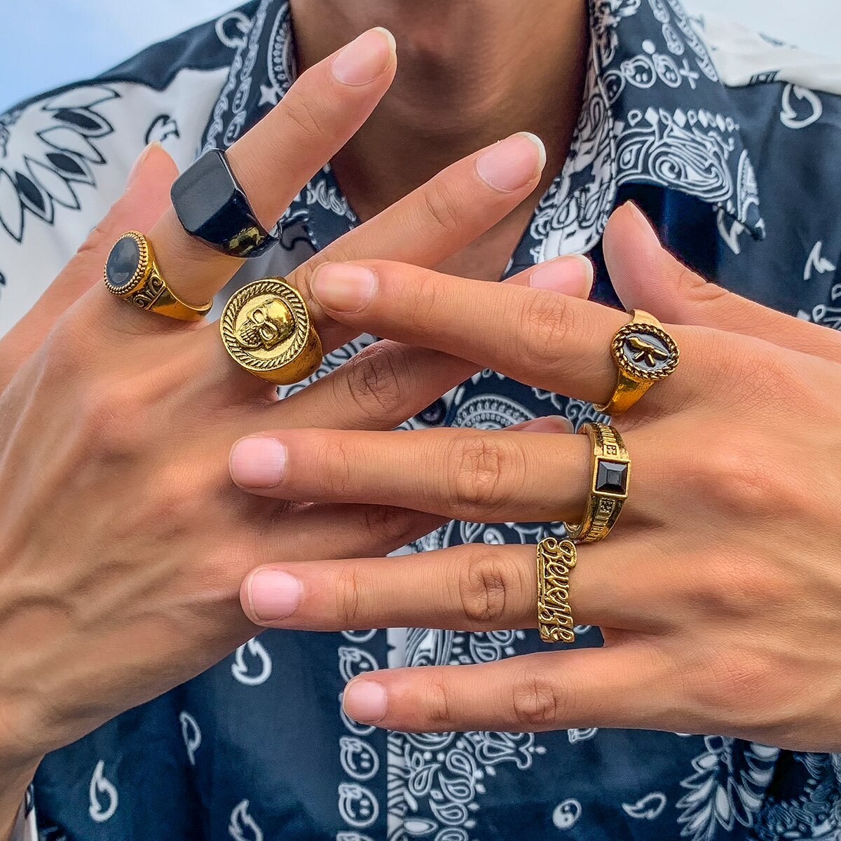 6Pcs/Set Goth Vintage Skeleton - огляд і ціна Vintage Punk Knuckle Rings Set