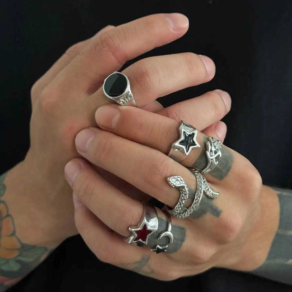 KunJoe 6Pcs New Goth Snake Ope - огляд і ціна Vintage Punk Knuckle Rings Set