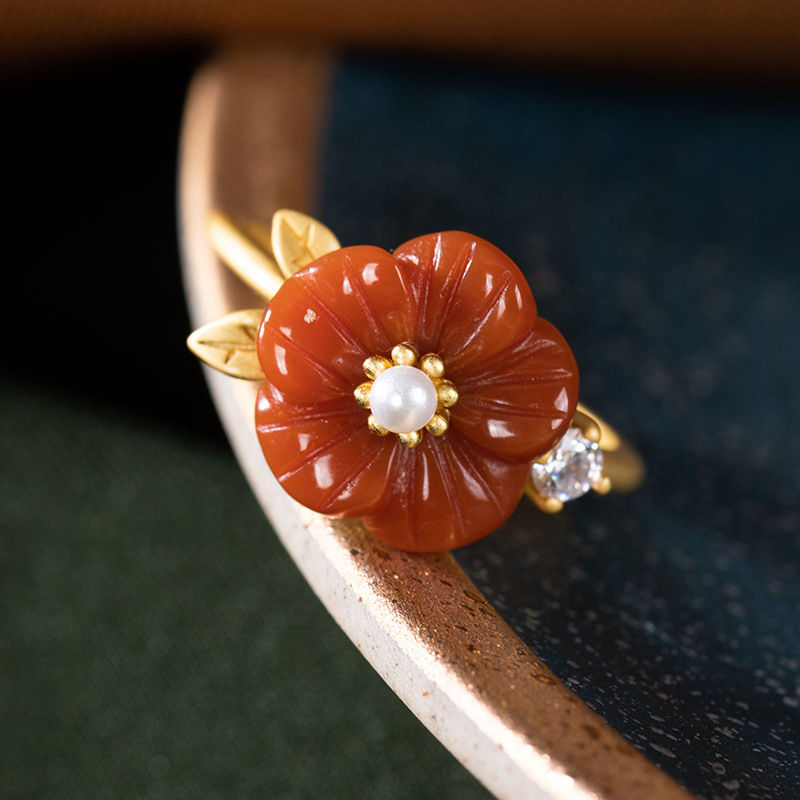 Red Natural Jade Flower Rings  - огляд і ціна Rings