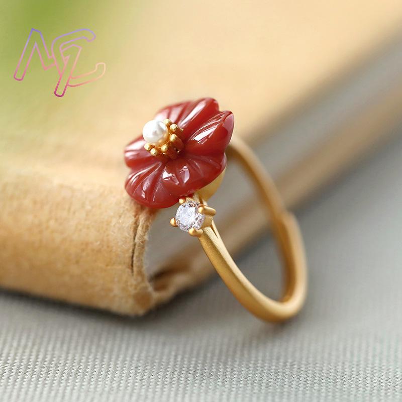 Red Natural Jade Flower Rings  - огляд і ціна Rings