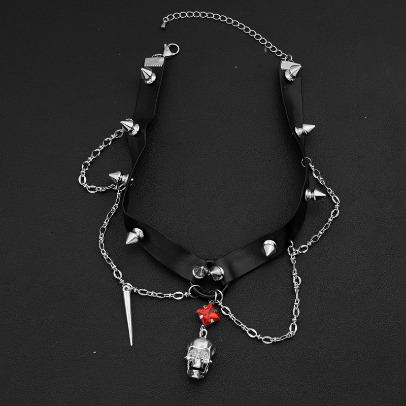 Dark Skull Leather Choker, Y2K - огляд і ціна Goth Punk Spike Choker