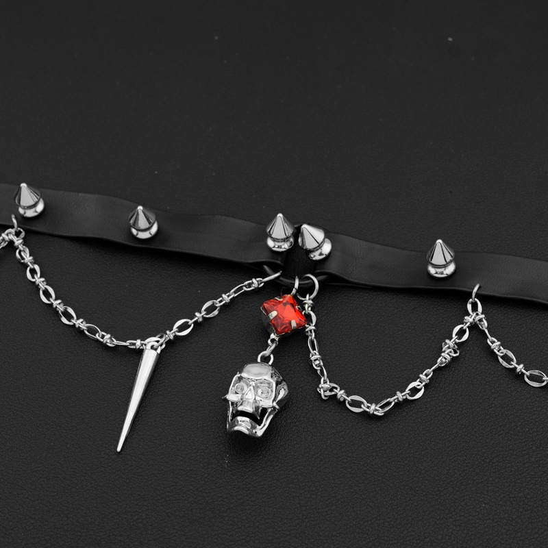 Dark Skull Leather Choker, Y2K - огляд і ціна Goth Punk Spike Choker