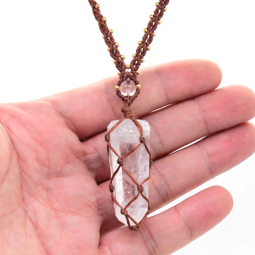 Crystal Quartz Macrame Braided - огляд і ціна Crystal Pendant Necklace Natural Stone