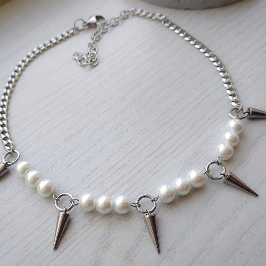 Egirl Pearl Spike Necklace DIY - огляд і ціна Goth Punk Spike Choker
