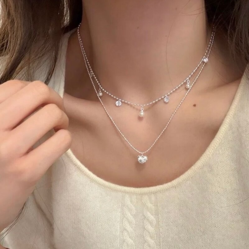 Double Layer Silver Bead Choke - огляд і ціна Layered Pendant Necklace Aesthetic