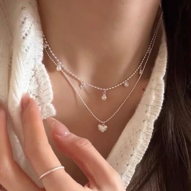 Double Layer Silver Bead Choke - огляд і ціна Layered Pendant Necklace Aesthetic