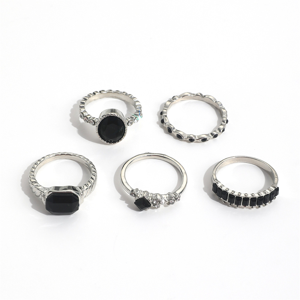 Retro Black Crystal Stone Ring - огляд і ціна Vintage Punk Knuckle Rings Set