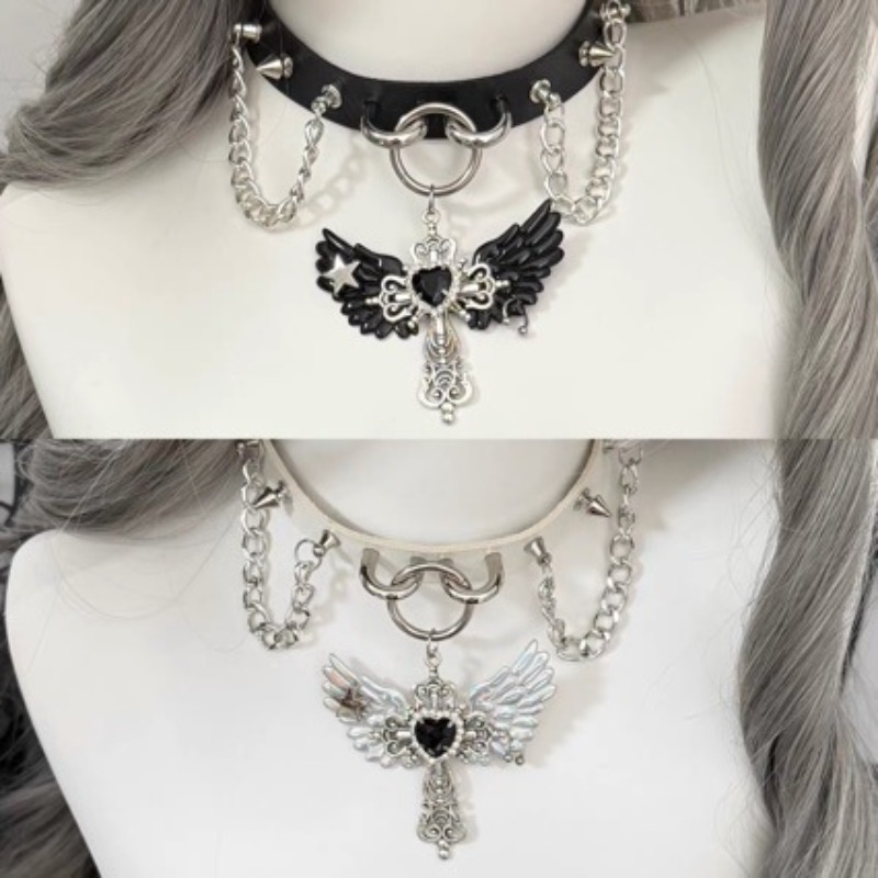 Gothic Subculture Angel Wing C - огляд і ціна Layered Pendant Necklace Aesthetic