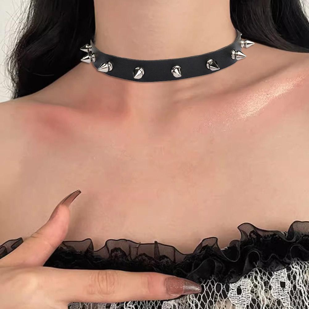 Black PU Leather Choker Neckla - огляд і ціна Goth Punk Spike Choker