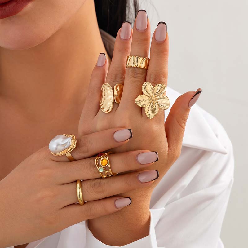 6pcs/Set Vintage Metal Flower  - огляд і ціна Vintage Punk Knuckle Rings Set