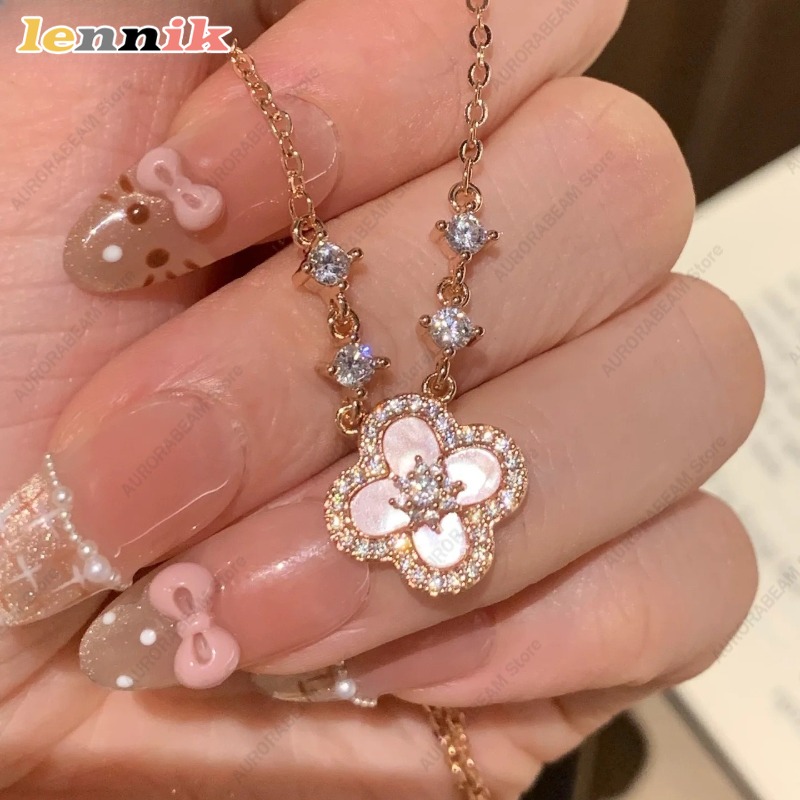 Pink Shell Necklace, Four Leaf - огляд і ціна Layered Pendant Necklace Aesthetic